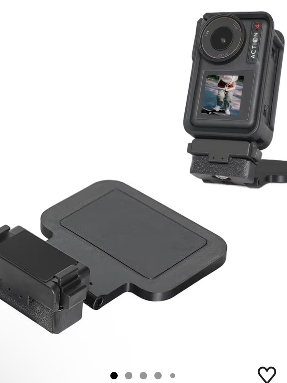 Compact Black Action Camera Mount with Quick-Release Plate